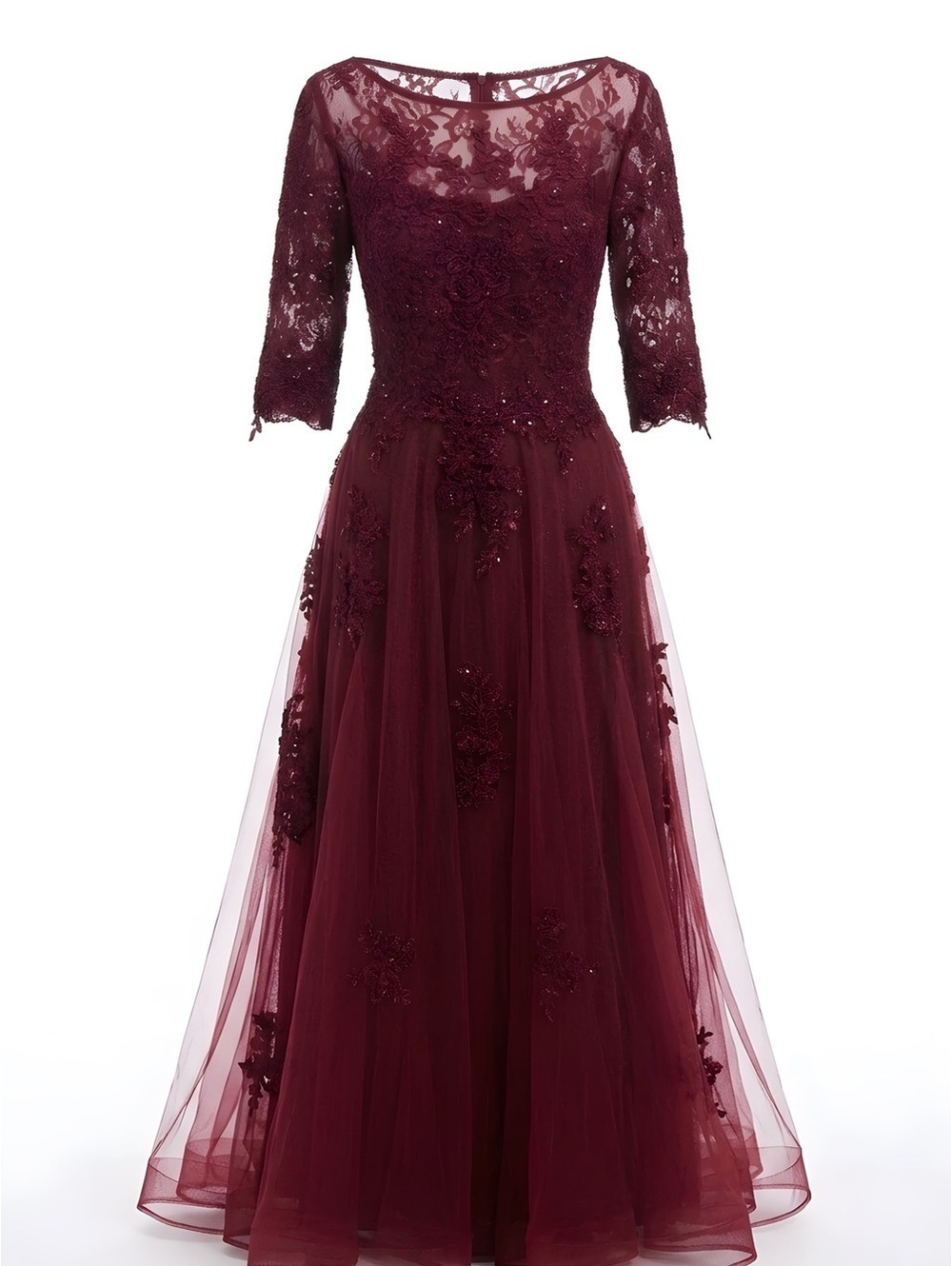 La Femme Wine Lace & Tulle Dress